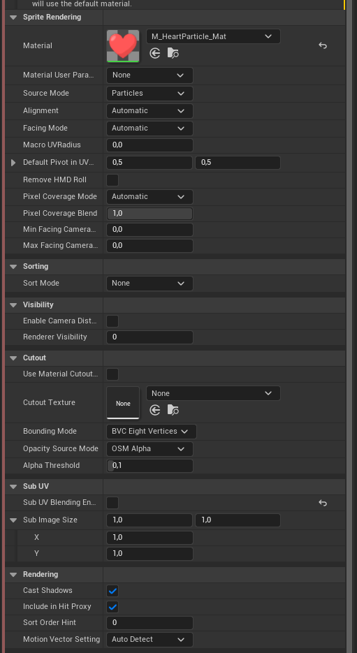 WIP Niagara particle hearts — VFX effect in progress inside UE5